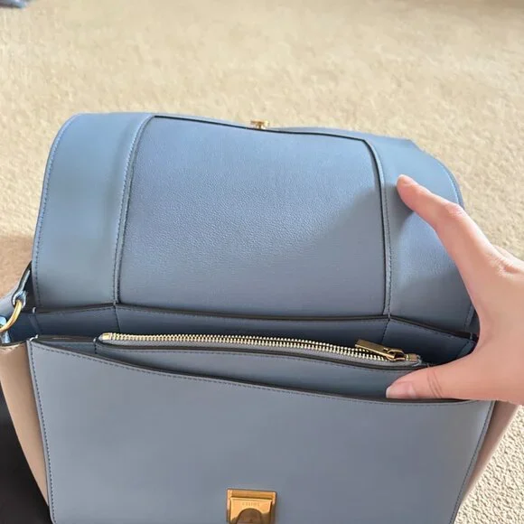 CELINE Frame Bag Shoulder Bag Calfskin Leather Blue/Beige - Picture 3 of 3